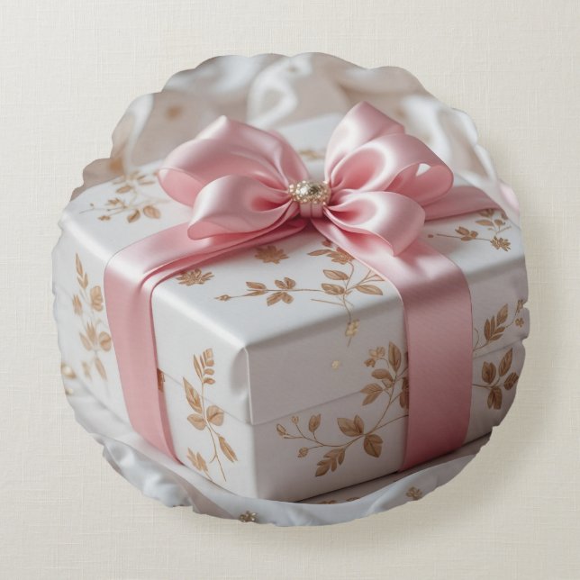 lovely silk pink gift box round pillow (Front)