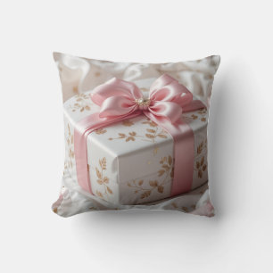 lovely silk pink gift box throw pillow