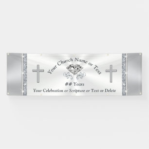 Lovely Silver White Diamond Custom Church Banners