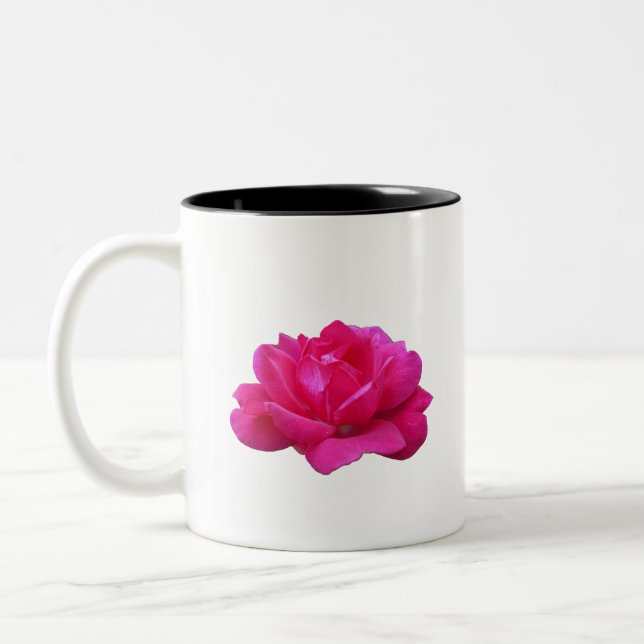 lovely single pink rose flower Two-Tone coffee mug (Left)