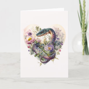 Lovely Snake with Purple Flowers Valentine's Day Holiday Card