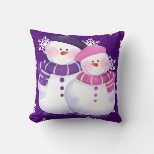 Lovely Snowman Couple Throw Pillow
