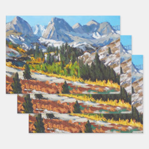 Lovely Snowy Day Purple Yellow Blue Red Wrapping Paper Sheet