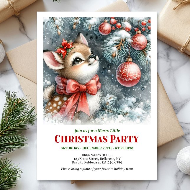 Lovely snowy forest baby deer Christmas invite   (Lovely snowy forest baby deer Christmas invite printable)