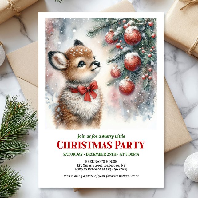 Lovely snowy forest baby deer Christmas invite  (Lovely snowy forest baby deer Christmas invite editable template)