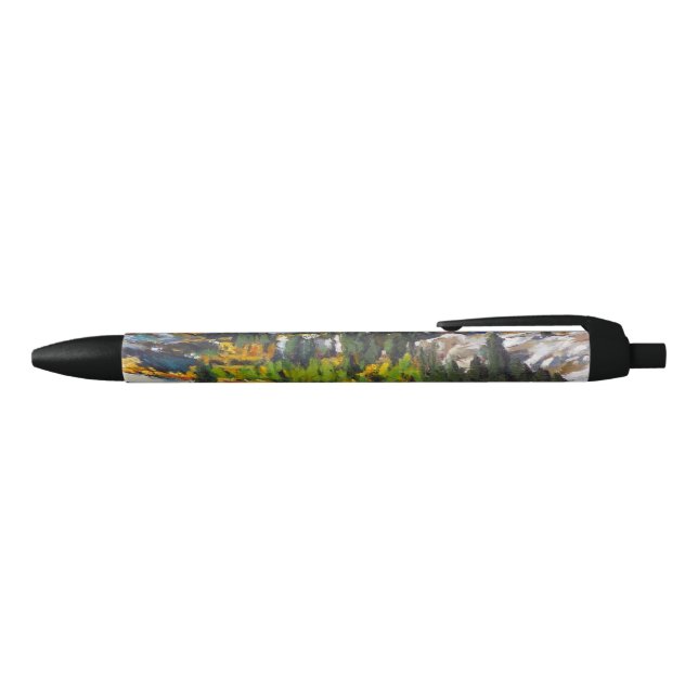 Lovely Snowy Mountains with Orange Yellow Blue Red Black Ink Pen (Top)