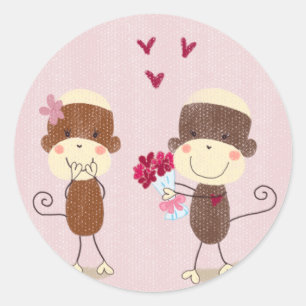 Lovely Sock Monkey Couple Sticker