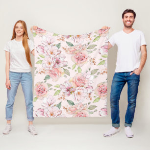 Lovely soft pink vintage roses pattern fleece blanket