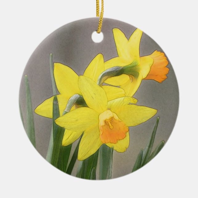 Lovely Spring Daffodils Ceramic Ornament (Front)