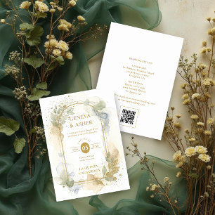 Lovely Spring Green & Beige Floral Arch Wedding Invitation
