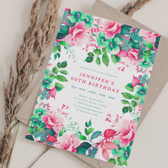 Lovely Spring Watercolor Floral 60 Birthday  Invitation (Lovely Spring Watercolor Floral 60 Birthday Invitation)