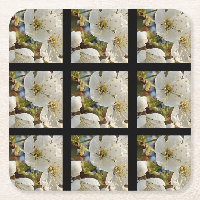 Lovely Springflower Grid Square Paper Coaster (Front)