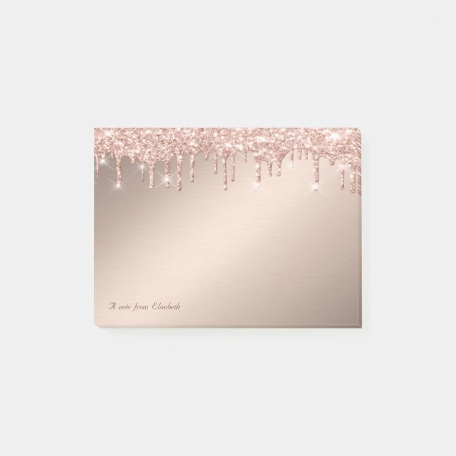 Lovely  Stylish Elegant Rose Gold Glitter Drips Post-it Notes (Front)