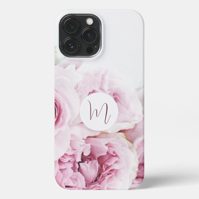 Lovely stylish monogram initial floral pink  iPhone case (Back)