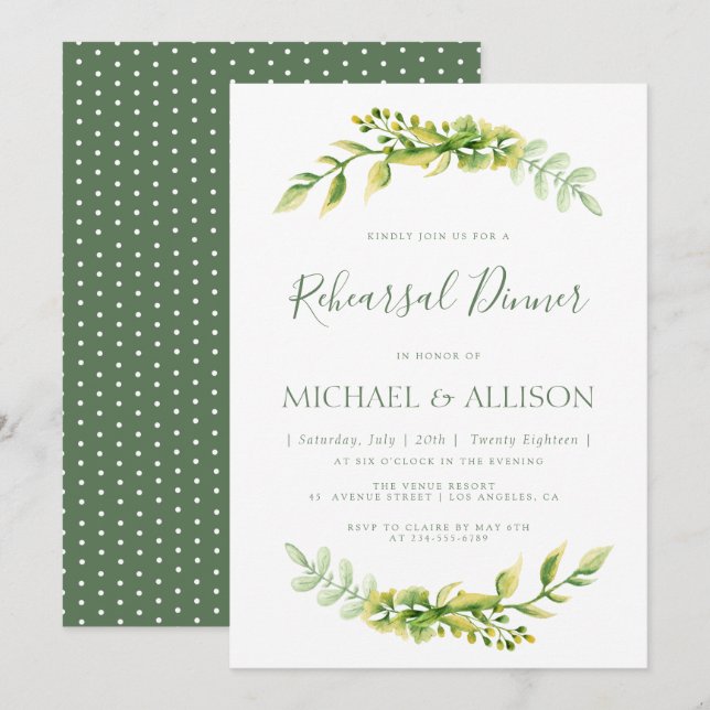 Lovely summer  green reherseal dinner invitation (Front/Back)