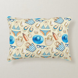 Lovely summer pattern with glasses, bikini, umbrel accent pillow