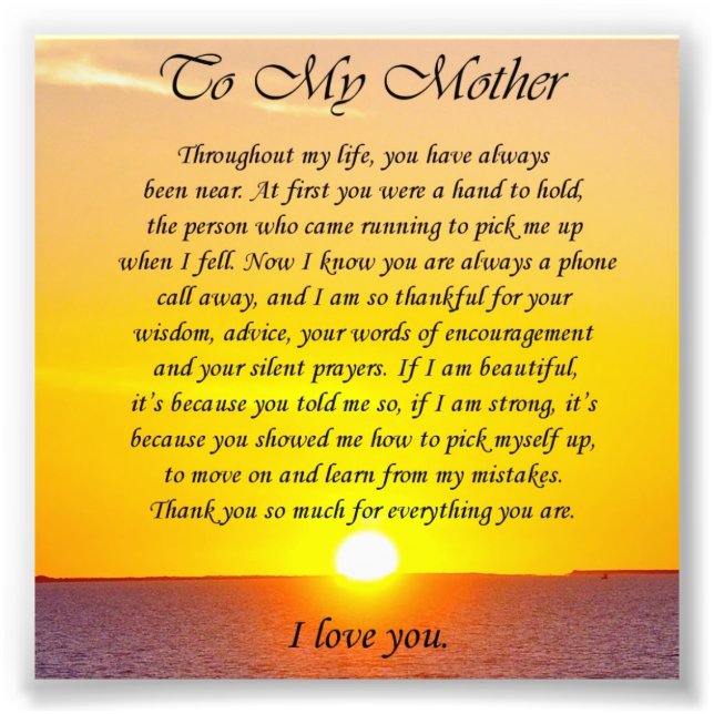 Lovely Sunset "To My Mother" Photo Verse Print (Front)