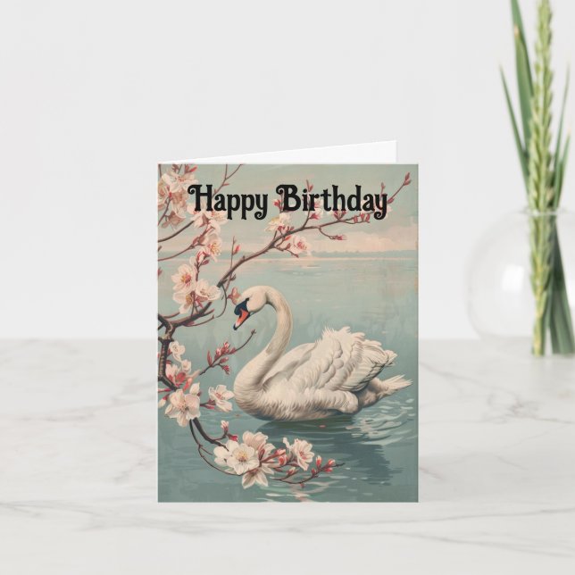 Lovely Swan Birthday Greeting Card (Front)