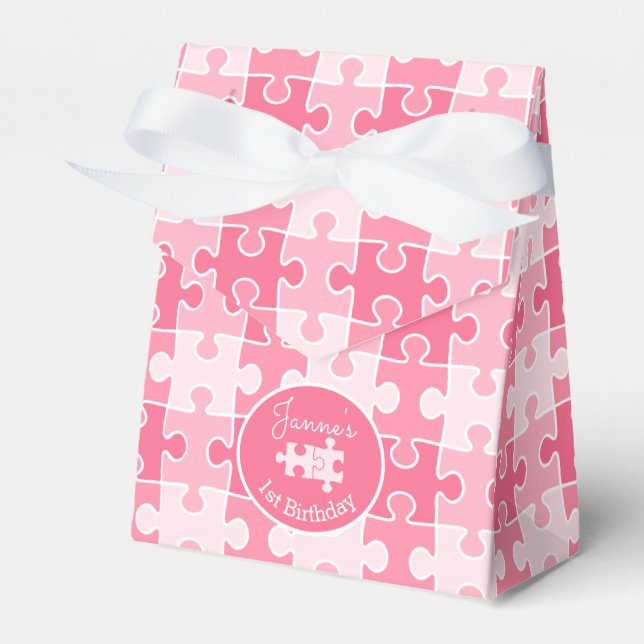 Lovely Sweet Shade of Pink Puzzle Pieces Favor Box (Front Side)