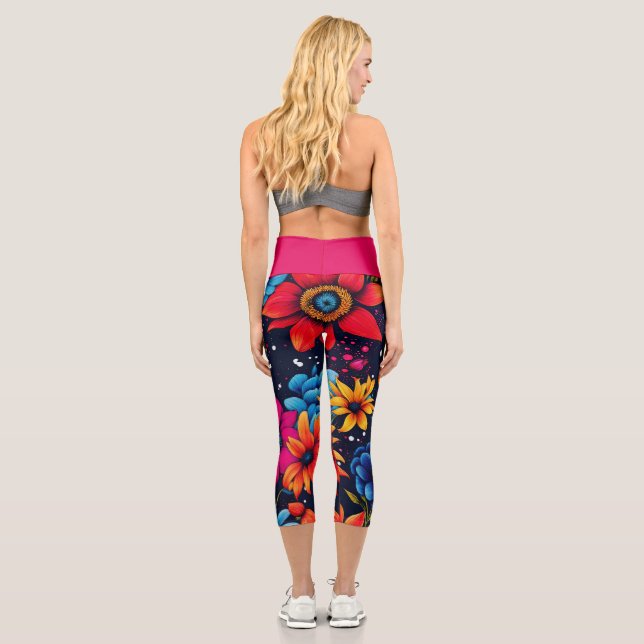 Lovely Sweety Flowers and Roses Capri Leggings (Back)
