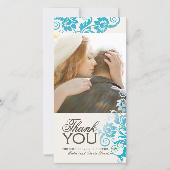 Lovely Teal Thank You Photo Card (4x8) (Front)