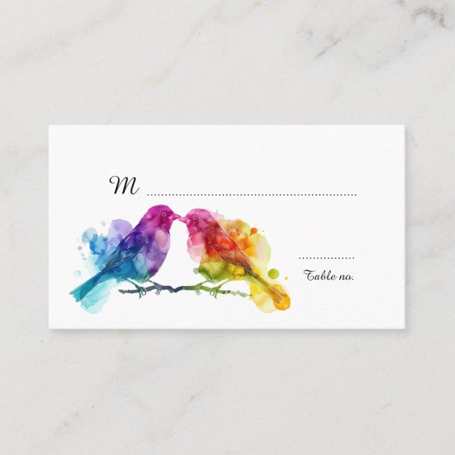 Lovely text at the back Rainbow Lovebirds Place Card (Front)