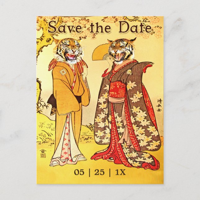 Lovely Tiger People Save the Date Invitations (Front)