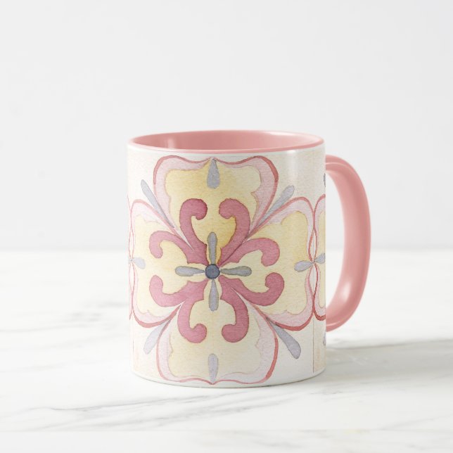 Lovely tile floral pattern Classic watercolor pink Mug (Front Right)