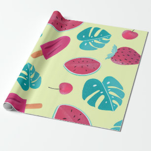Lovely Tropical Fruits Leaves Ice Pops Pattern Wrapping Paper
