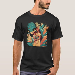 Lovely Tropical Illustration Of A Mom With Her Dau T-Shirt