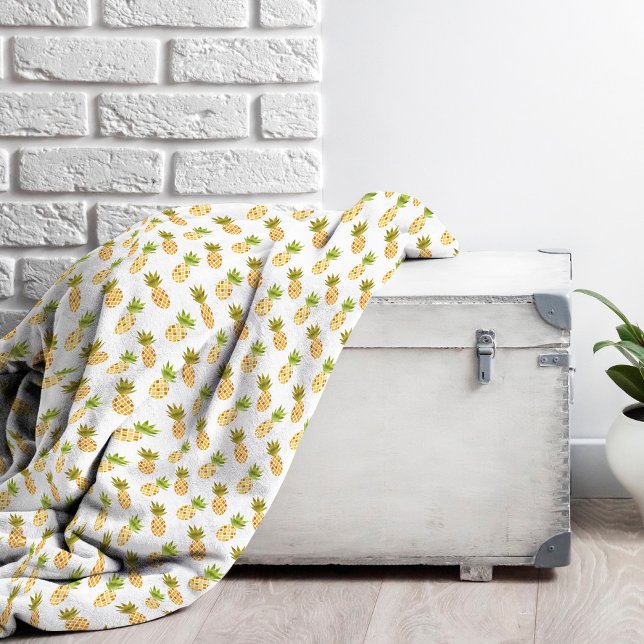 Lovely Tropical Watercolor Pineapple Pattern Fleece Blanket (Pineapple Pattern Fleece Blanket)