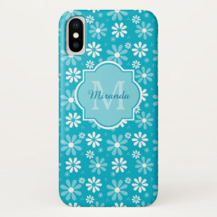 Lovely Turquoise Daisy Flowers Monogram and Name iPhone X Case