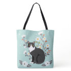 Lovely Tuxedo Cat in Flowers All-Over-Print Tote