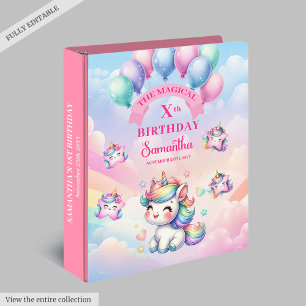 Lovely Unicorn Girl Custom Birthday Memory Album Binder