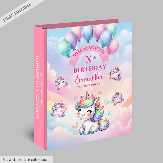 Lovely Unicorn Girl Custom Birthday Memory Album Binder (Lovely Unicorn Girl Custom Birthday Memory Album 3 ring binder)