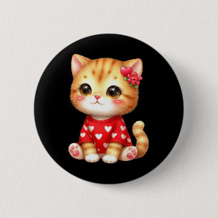 Lovely Valentine Cat Kitten With Heart  2 Inch Round Button