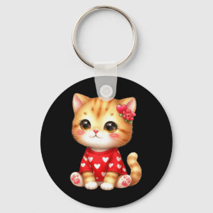 Lovely Valentine Cat Kitten With Heart  Keychain