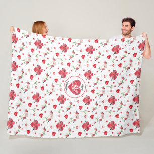 Lovely Valentine's Day Pattern Monogrammed Fleece Blanket