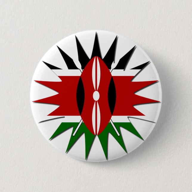 Lovely Vibrant Kenyan Flag Pattern: An 18-Star Art 2 Inch Round Button (Front)