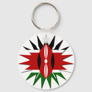Lovely Vibrant Kenyan Flag Pattern: An 18-Star Art Keychain