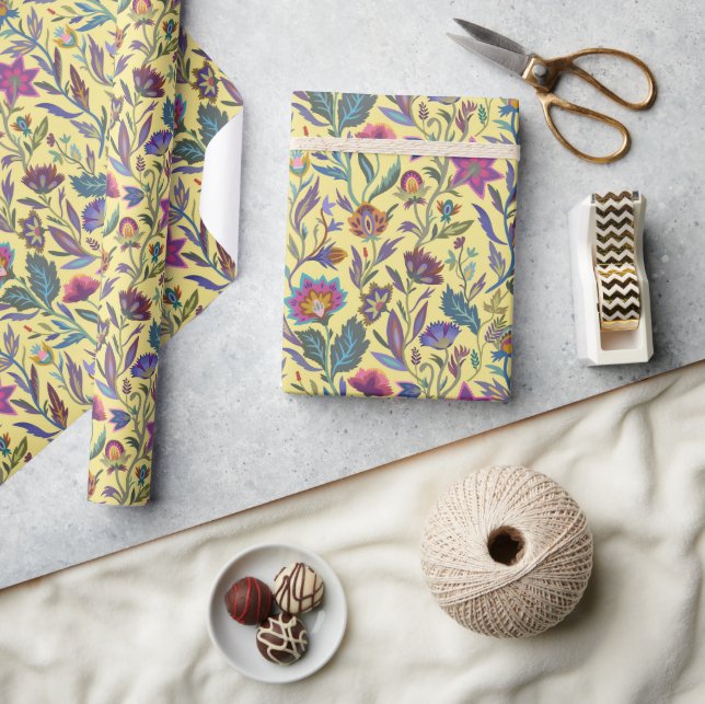 Lovely Victorian floral l Yellow and blue Birthday Wrapping Paper (Crafts)