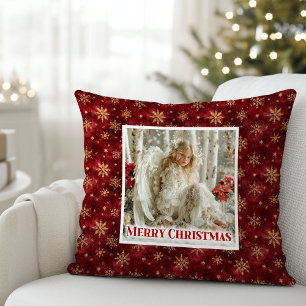 Lovely Vintage Angel Red Gold Festive Christmas  Throw Pillow