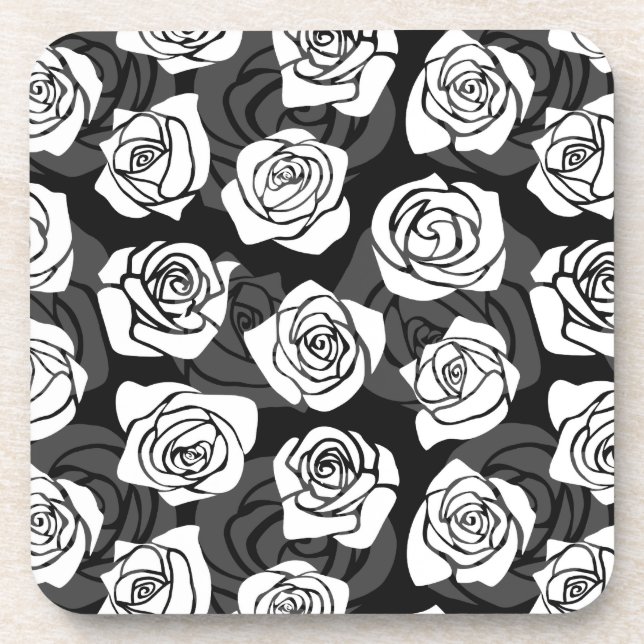 Lovely Vintage black and white roses Coaster (Front)