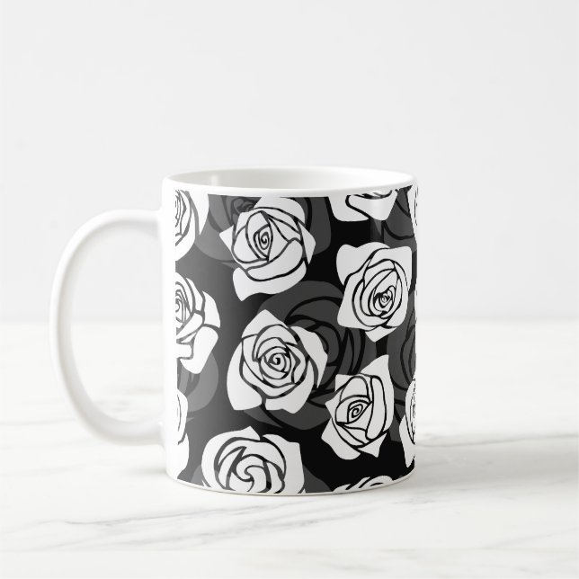 Lovely Vintage black and white roses Coffee Mug (Left)