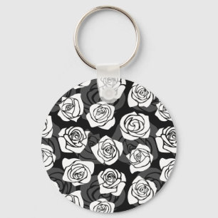 Lovely Vintage black and white roses Keychain