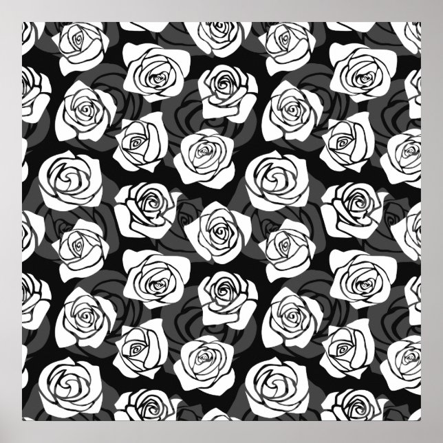 Lovely Vintage black and white roses Poster (Front)