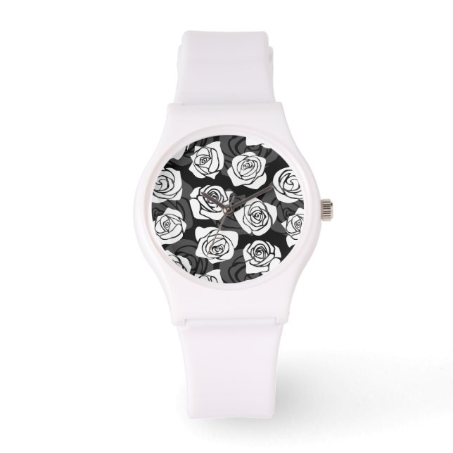 Lovely Vintage black and white roses Watch (Front)