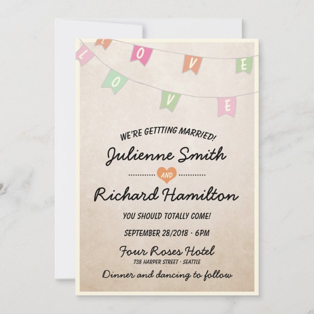 Lovely Vintage Bunting Banner Wedding Invitation (Front)