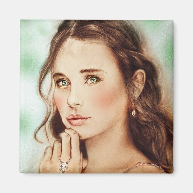 Lovely vintage girl Square Magnet - Lady of Spring (Front)