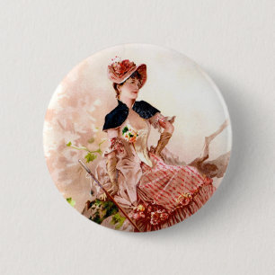 Lovely Vintage Lady In Pink Dress 2 Inch Round Button